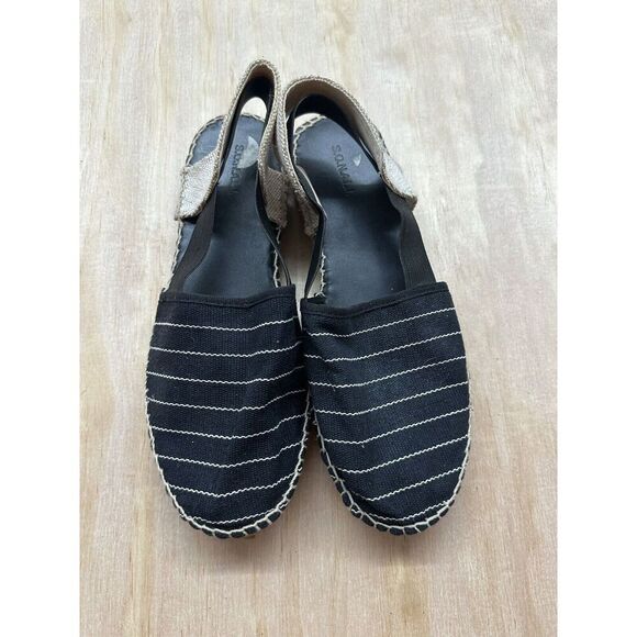 Women's Navy Blue Striped Espadrille Flats - Picture 2 of 5